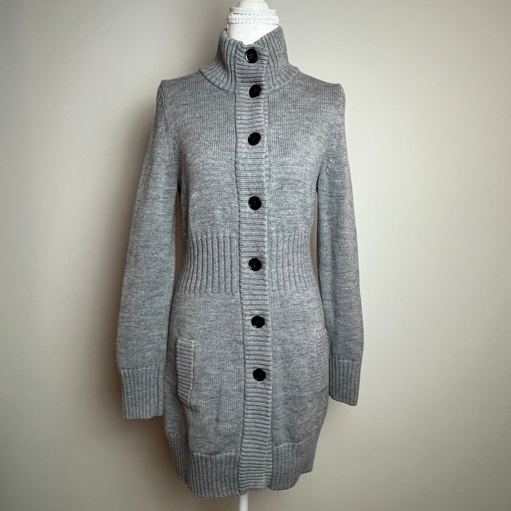 Banana Republic Gray Extra Fine Merino Wool Long Button Cardigan Sweater Small